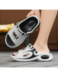 A pair of men's fashion versatile thick-sole slides, comfortable slippers, Thick Bottom Slippers, non-slip and lightweight, quick-drying material, suitable for indoor and outdoor use, sports and casual beach sandals.