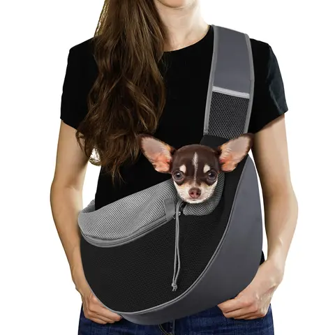 Pawaboo Head-Out Pet Sling Carrier Backpack - Breathable Mesh, Safe & Comfortable, 35.43 in Adjustable Strap, 17.72 in Fit Adjustment, 1 Front Zipper Pocket, Hands-Free, Machine Washable for Outdoor Travel, Trips to the Mall