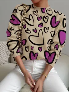 Women's Geometric Heart Colorblock Sweater, Casual Long Sleeve Knit Top, Fall Winter Fashion, Comfortable and Warm, Versatile Daily Wear