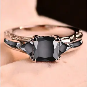 925 Sterling Silver Ring with Purple and Black Square Cubic Zirconia Stones, Hypoallergenic and Nickel Free, Suitable for Daily Wear and Special Occasions for Women