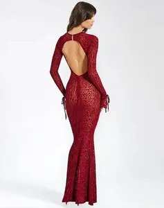 Red Long Sleeve Maxi Dress Bodycon Elegant Evening Outfit Women