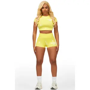 Nadja Yellow Crop Bike Short Set