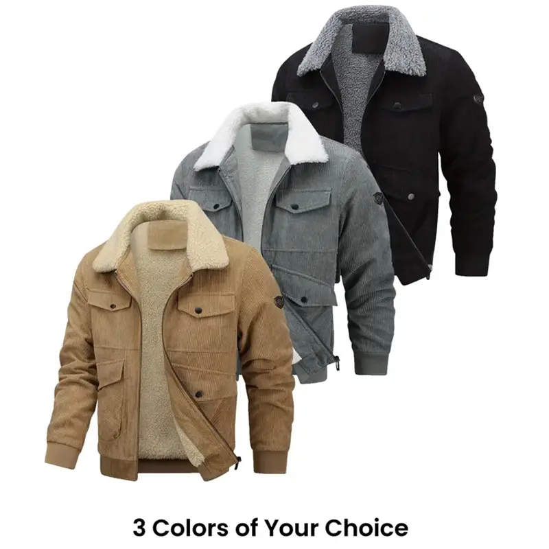 Winter New Men's Corduroy Jacket, Fleece Lined Collar Warm Coat mens  winter  jacket working  jacket Classic Menswear western outfit jackets zip jackets heated jacket