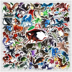 Dragon Pattern Sticker, 100pcs/set Waterproof Self Adhesive Decor Paper, Decor Sticker for Gift Greeting Card Water Bottle Laptop Phone, Ornaments