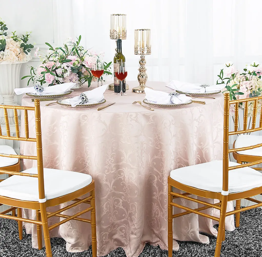 90" Seamless Round Versailles Chopin Damask Jacquard Polyester Tablecloth - Blush Pink/Rose Gold (1pc)