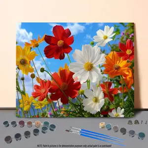 Flower Pattern DIY Painting Kit, 1 Set DIY Painting By Numbers Kit, DIY Wall Art Painting Kit for Beginner, Home Wall Decor