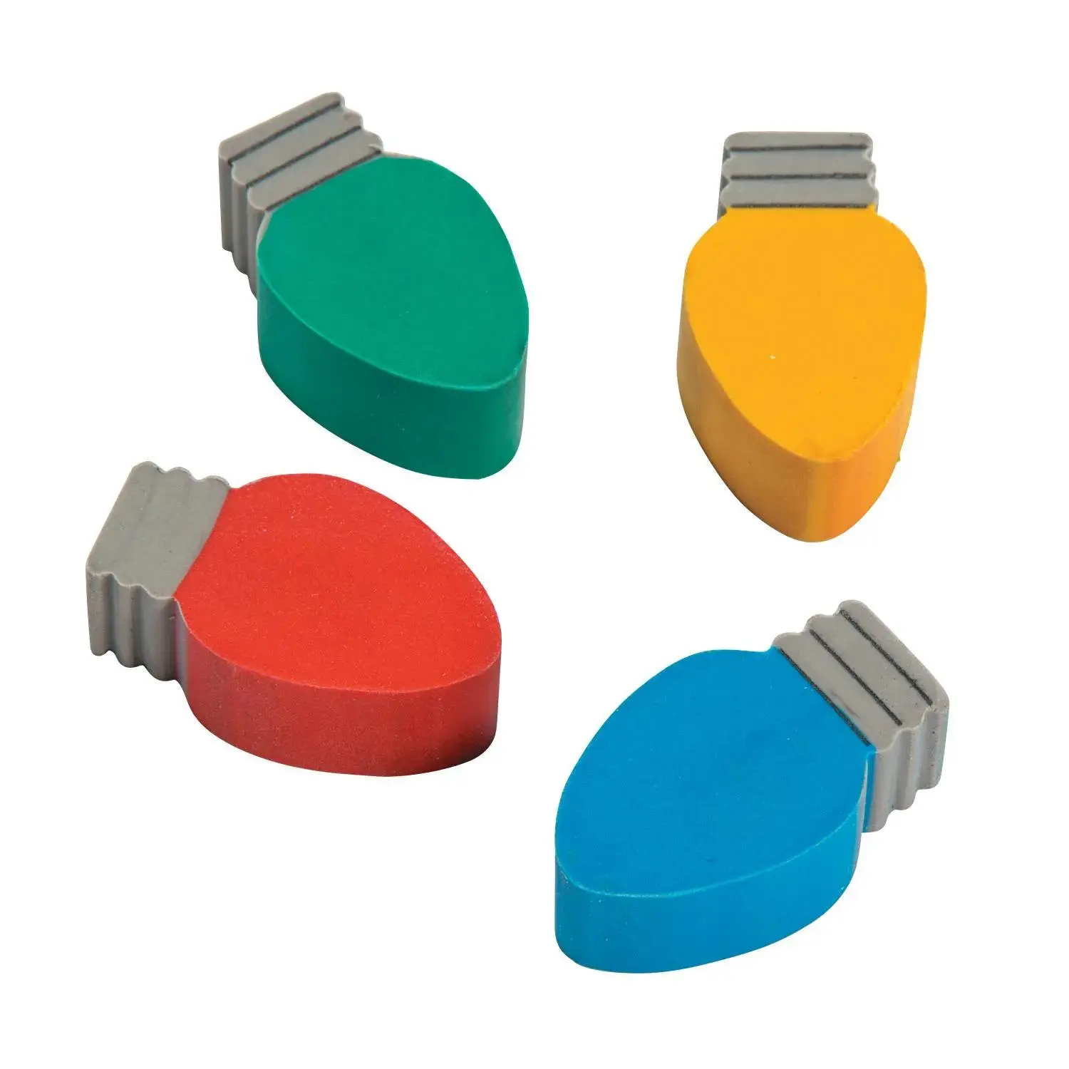 1 1/2" Christmas Tree Lightbulb-Shaped Rubber Erasers - 24 Pc.