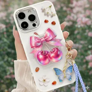 Holographic Cherry Bow Magnetic Phone Grip, Magsafe Kickstand, Y2K Girly Pop Accessory