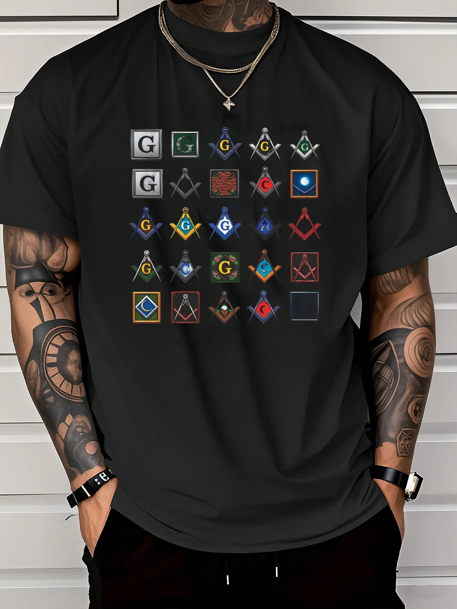 [Christmas Gifts] Men's Freemason Symbol T-Shirt - Masonic Compass & Geometry Graphic Tee, Heavyweight  Cotton Shirt (0XL-3XL), All-Season Comfort Fit for Masonic Events, Halloween, Christmas Gifts - Ideal Freemason Apparel for Brothers, Brotherhood C