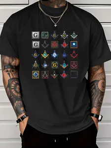[Christmas Gifts] Men's Freemason Symbol T-Shirt - Masonic Compass & Geometry Graphic Tee, Heavyweight 100% Cotton Shirt (0XL-3XL), All-Season Comfort Fit for Masonic Events, Halloween, Christmas Gifts - Ideal Freemason Apparel for Brothers, Brotherhood C
