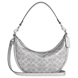 COACH Aria 26 Medium Gray Leather Handbag with Silver Hardware for Women