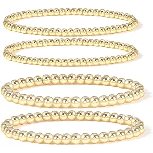11 designs 14K Gold Plated Bead Ball Bracelet Stretchable Elastic Gold Beaded Bracelets for Women