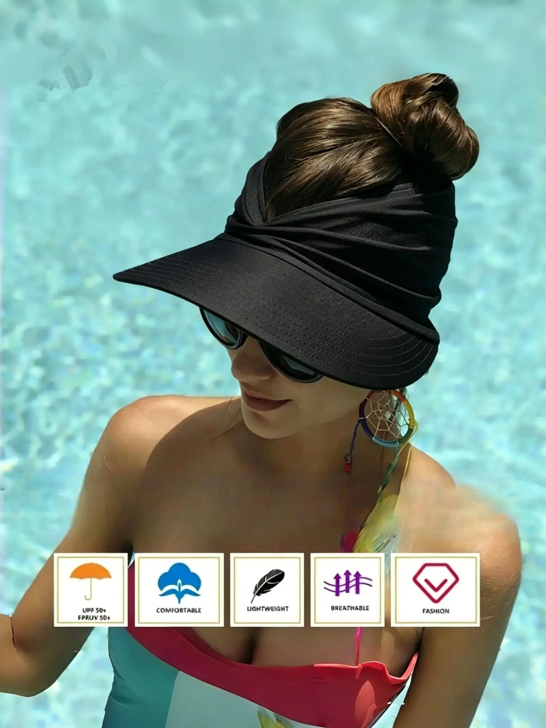 Women's Sun Protection Wide Brim Hat, Casual Outdoor Sun Hat for Women & Girls, Fashion Accessories for Traveling & Beach Party, Sun Visor Cap