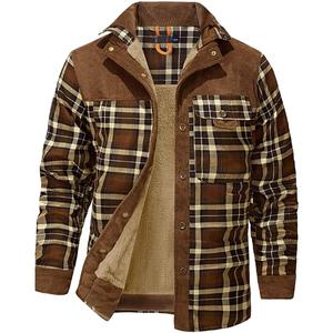 Zaitun 2025 New Men's Corduroy Plaid Sherpa Lined Flannel Shirt Jacket Fleece Coat