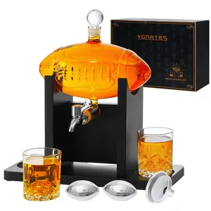 Football Whiskey Decanter Set, 47oz Liquor Decanter Set with 2 Glasses + 2 Footballs Chillers, Gifts for Men, Dad, Husband, Boyfriend, Coach, for Liquor, Bourbon, Scotch, Vodka,