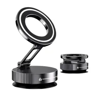 Vacuum Magnetic Phone Holder, Upgraded Suction Cup Foldable Phone Stand, 360° Adjustable Car Mount, Multi-Scene Use for Gym, Kitchen, Car & Bathroom (Black & Silver)