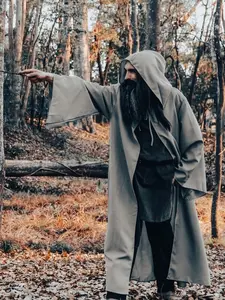 Adult Hooded Robe with Sleeves - Medieval Wizard Cloak, Monk, Shepherd Robe, Renaissance Cosplay Cape for Men - Womenswear, Costume