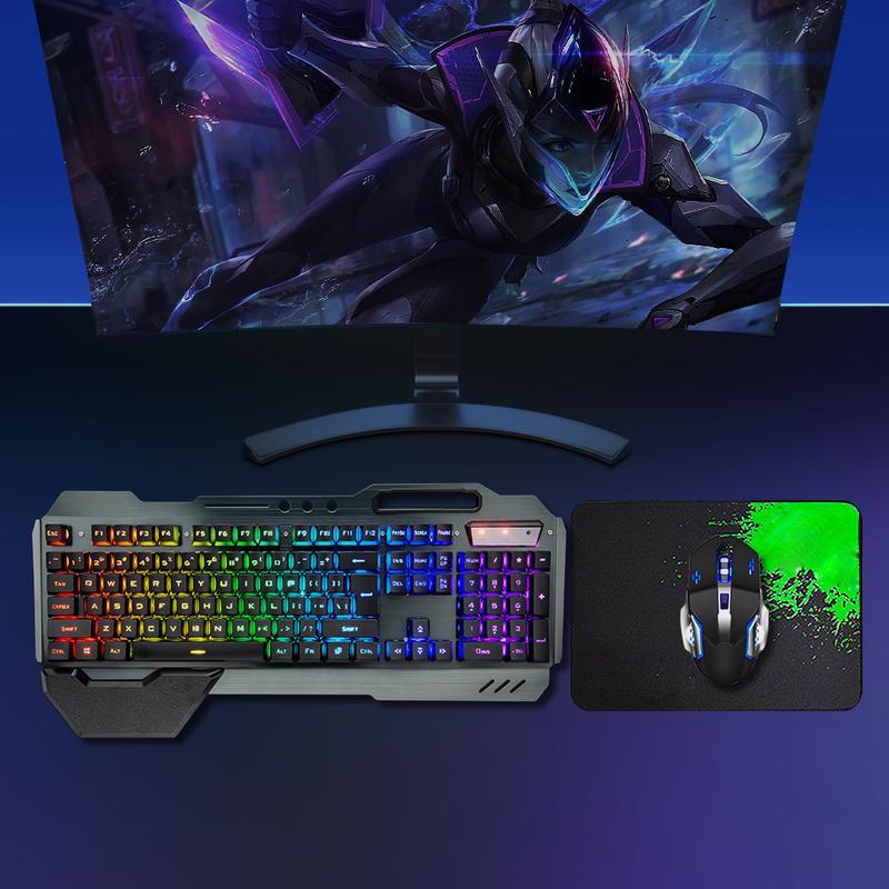 RGB Backlit Wireless Gaming Keyboard and Mouse Combo - Rechargeable, Metal Panel, Mechanical Feel for Laptop and PC Gamers