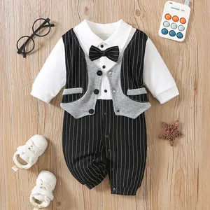 Boy's Gentleman Romper - Newborn Essentials for Spring/Autumn |   Long Sleeve Cotton Formal Outfit |   Trendy 1st Birthday Gift Set