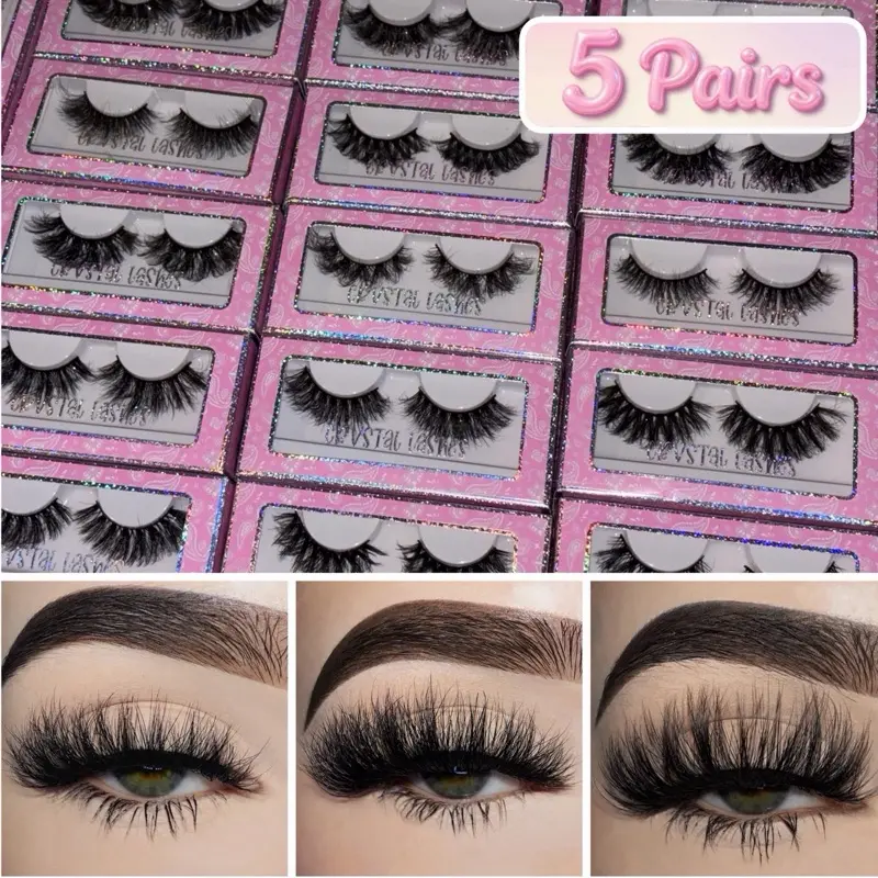 5 Pairs Mixed Lashes 10mm-25mm Lengths High Quality Faux Mink Fluffy Reusable Strip Eyelashes Extensions Lightweight Makeup Cosmetic