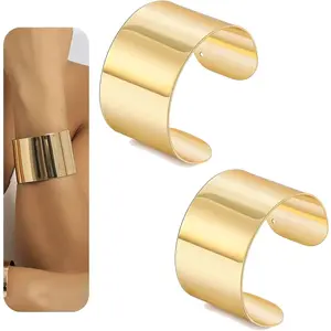 2Pcs Cuff Bangle Bracelet for Women Open Wide Wire Bracelets Gold and Silver Adjustable Open Statement Bangles Wrist Cuff Wrap Bracelet Jewelry Gift