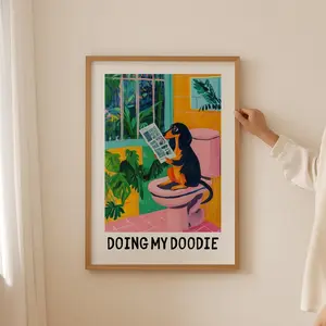[UNFRAMED POSTER] Dachshund Lover Poster– Funky Aesthetic Bathroom decor, Trendy Toilet Wall Art, Weiner dog, daschund or dachshund Print, Weiner dog gift