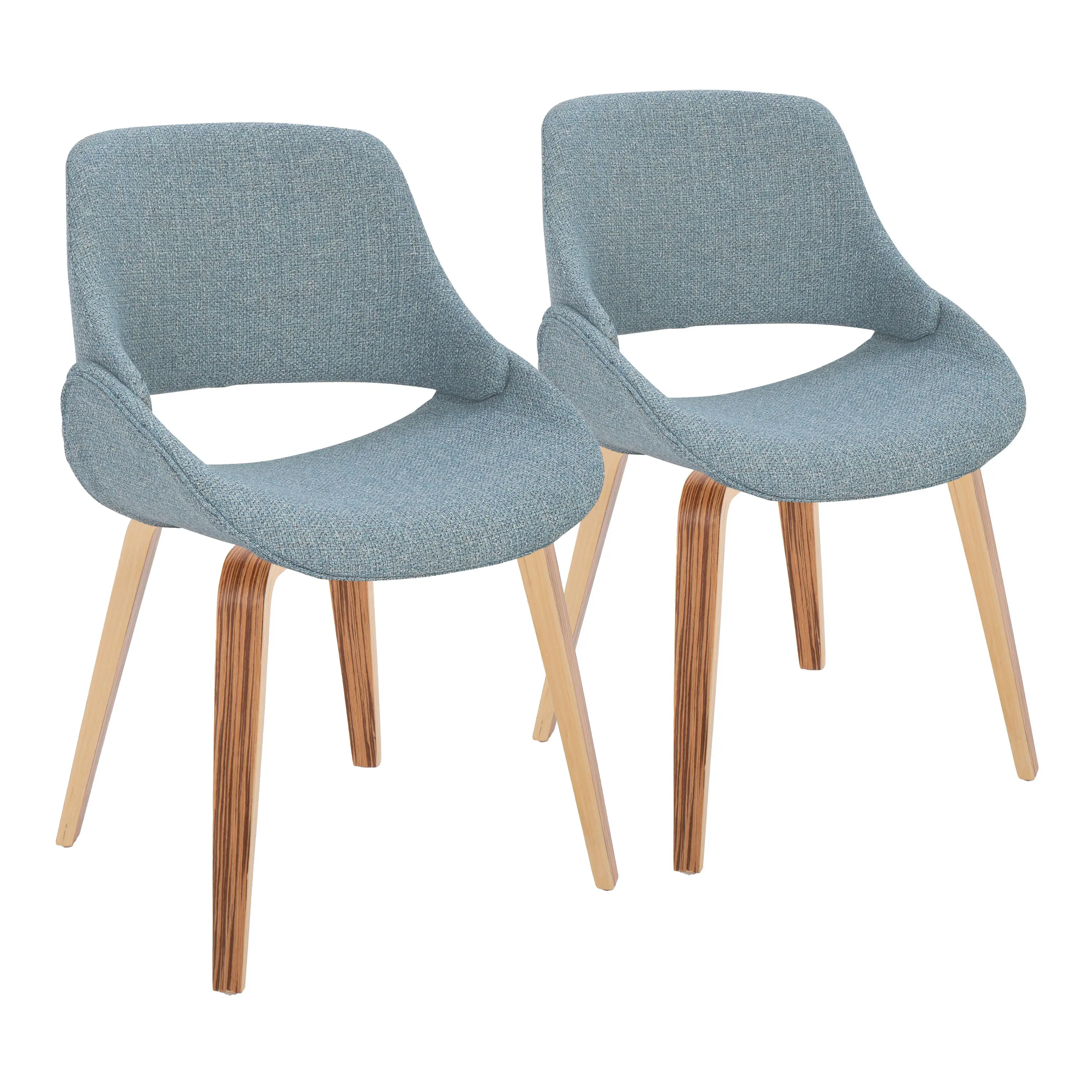 Dining Chair Set of 2, Mid-Century Modern Accent Side Chairs with Zebra Wood Frame and Blue Fabric Upholstery, for Kitchen, Living Room, Dining Room, Indoor Use
