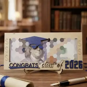 【Graduation Gift】  Class of 2026 Graduation Cash Gift Holder, 3D Wooden Money Frame with Display Stand, Unique Congrats Grad Keepsake Gift for High School & College Graduate, Creative Graduation Money Gift Decor