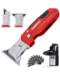 KAIWEETS Utility Knife Scraper,  2-in-1 Folding Box Cutter with Blade Storage,Retractable Design, Heavy Duty Zinc Alloy Body, Folding Knife, SK2 Black Blades replacement, DIY Tool,EDC Tool for Home, Office