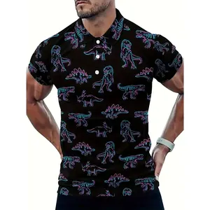 [Stretch Dinosaur Print Shirt] Breathable Stretch Men's Casual Fashion Shirt - Dinosaur Print for Golf & Beach Outings
