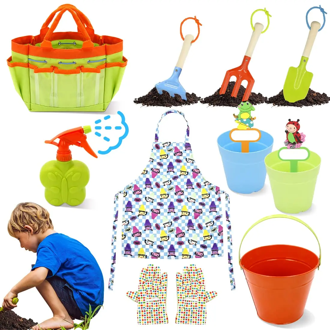 EFFUN Portable Kids Gardening Gift Set - Backyard Digging Kit, Water Play Kit, Outdoor STEM Toy for All Soil Types, Outdoor Play Essential