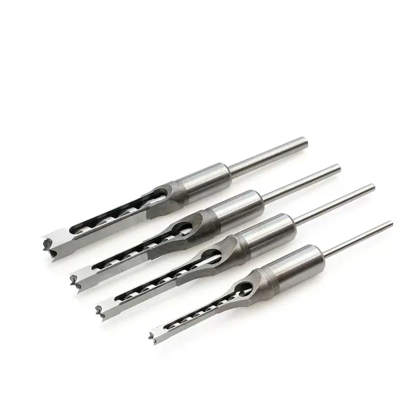 4-Piece Woodworking Square Hole Drill Bit Set, High-Speed Steel, Sizes 1/4, 1/2, 5/16, 3/8, for Wood Plastic Metal Applications Drill Bit Kit