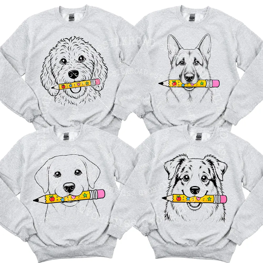50+ Dog Breeds Back to School Sweatshirt - Ash Grey, Teacher Dog Top, Cute Dog Holding Pencil Graphic Sweater, Classroom Outfit for Teachers, Dog Mom Teacher Pullover, Teacher Appreciation Gift - HARSIN