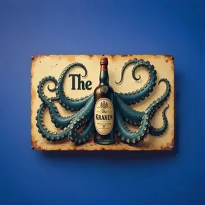 Vintage Aluminum Kraken Rum 3D Wall Sign Gothic Octopus Art Man Cave Bar Decor Statement Piece for Rum Lovers