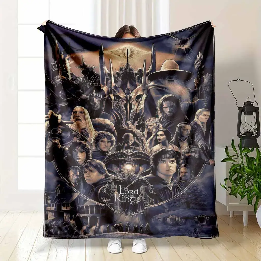 Lord of the Rings Character Collage Flannel Blanket - Wrinkle Resistant, Fantasy Movie Poster Art with Sauron, Gandalf, Frodo, Aragorn, All Seasons Soft Bed/Couch Cover for Dorm Spaces, Family, Collector Shelves, Fantasy Fan Gift