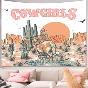 Country Western Room Decor Tapestry for Bedroom Teen Girls, Pink Western Cowgirl Gifts Wall Aesthetic Tapestry, Retro Cute Girl Tapestries Lightweight Print Wall Hanging for Dorm Room Decor 51"x60"