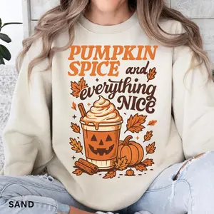 Pumpkin Spice & Everything Nice Sweatshirt & Hoodie, Retro Halloween Shirt, Vintage Halloween Aesthetic, Women's Halloween Sweatshirt, Fall Vibes