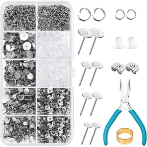1800 Pcs Stainless Steel Stud Earring Set with Earring Base Studs,Earring Backs and Jump Rings for Clay,Resin,Pearls,Jewelry Making and Crafting,Christmas Party Gifts,DIY Hand Tools Kits