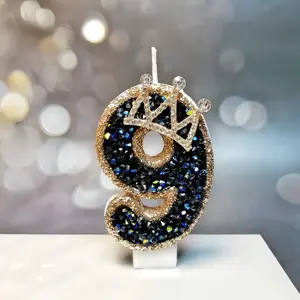 1pc Shiny Gold Crown Birthday Candle - Majestic Number 0-9 Cake Topper Decoration - Sparkly Gold Numeral Candles for Anniversary Celebration and Special Occasions - Indoor Party Supplies with Plastic Base