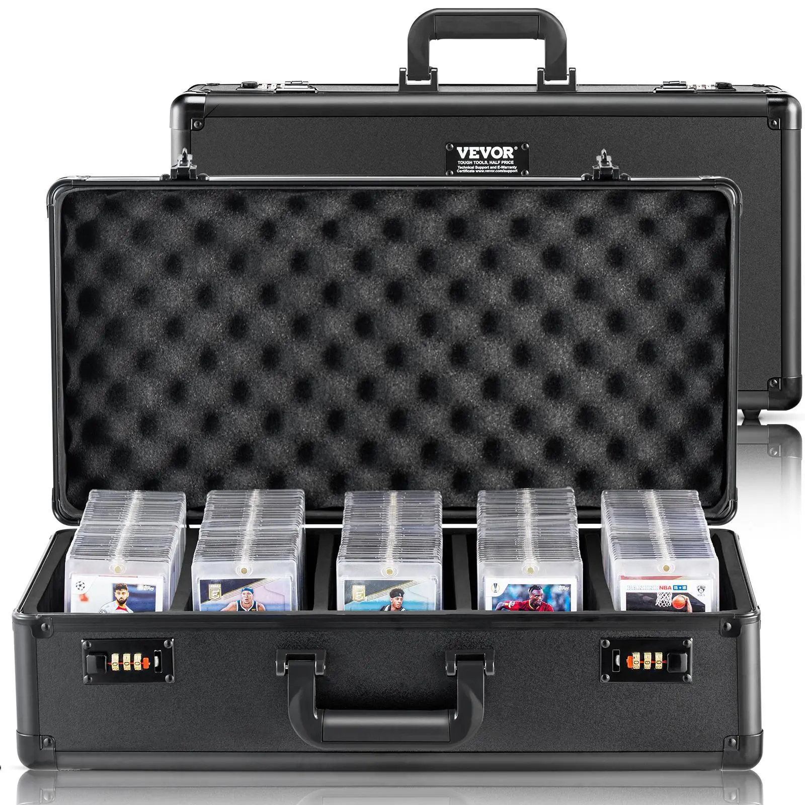 【summerfinds】VEVOR Graded Card Storage Box, 5 Slots, Graded Sports Cards Holder Carrying Case with Coded Lock Foam Dividers, for 162 PSA Graded Cards 115 BGS Cards 130 SGC Cards 585 Top Loaders or 999+ Loose Cards Metal Organiser