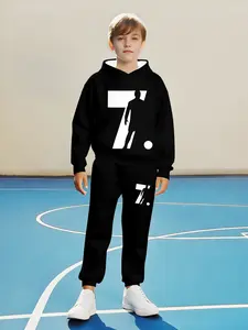 Must-Have Football Trendy Boy Hoodie Set, Sweatpants, Cr7 Number 7 Boys' Sweatshirt, Classic Elements, Stand Out on the Field, Casual Style, Clothing Sets