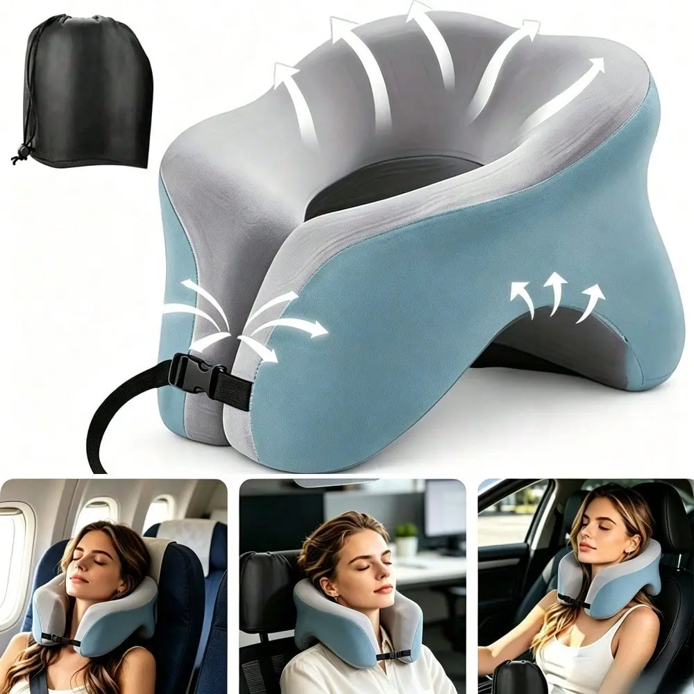 Neck Travel Pillow Memory Foam Neck Pillow for Comfort on Airplane ,U-Shaped Pillow Nap Office Sleeping Reclining Travel Neck, Breathe Easy Face Down Pillow, Desk Napping Pillow, Travel Head Neck Pillow, Best for Prone Face-Down Resting