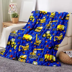 Soft Funny Throw Blanket Cartoon Excavator Pattern Flannel Blanket,Rectangle Air-Conditioning Quilt For Home & Office & School