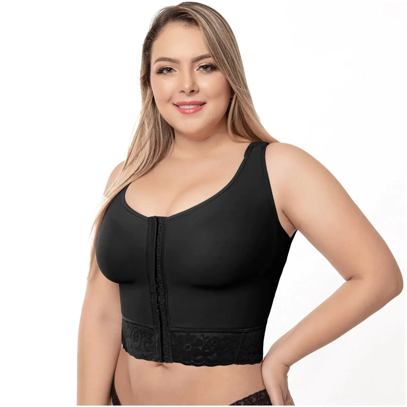 Uplady 7581 Fajas Colombianas Post Op High Compression Waist Length Posture Corrector Bra Fit Black