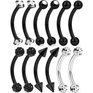 6-12 Pcs 16G Stainless Steel Eyebrow Piercing Rings Clear CZ Curved Barbell Helix Daith Piercing Body Jewelry for Women Men
