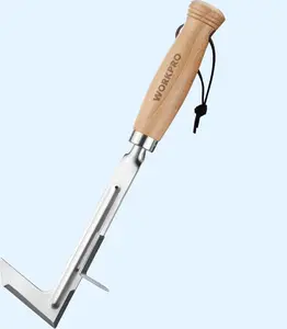 WORKPRO Crack Weeder, 12" Stainless Steel Crevice Weeding Tool with Beech Wood Handle, L-Shaped Side-Walk Weed Puller Spatula, for Garden Lawn Yard Patio Terrace Paving Moss, Small Gardening Tool