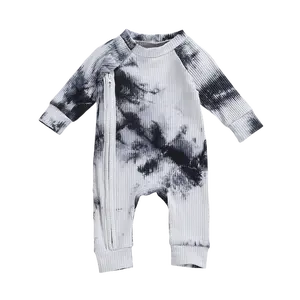 Newborn Baby Boy Girl Long Sleeve Tie dye Rompers Knit Zipper Jumpsuits Infant Unisex Summer Outfits 0-24M