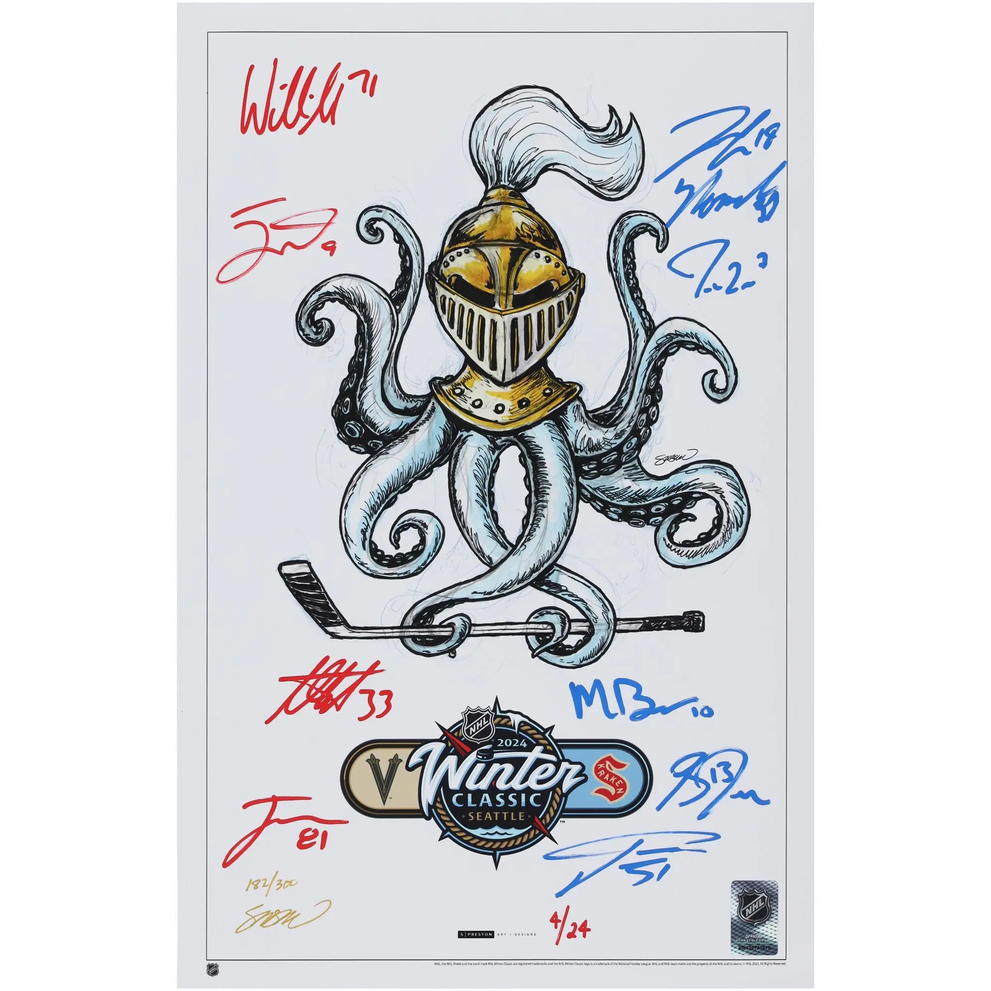 Vegas Golden Knights vs. Seattle Kraken Multi-Signed 14" x 20" 2024 NHL Winter Classic Print by S. Preston - Limited Edition of 24 - Fanatics Authentic Certified