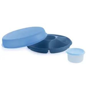 Tupperware Serving Center Set - 6-Compartment Divided Tray with Removable Dip Bowl & Dome Cover for Organized Food Storage and Serving