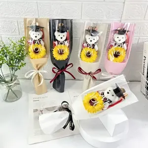 1pc Graduation Bouquet Gift – Bear in Graduation Cap with Realistic Sunflowers, Perfect for Friends, Classmates, Girlfriend, Graduation Season Parties, Party Gift, Graduation Gifts